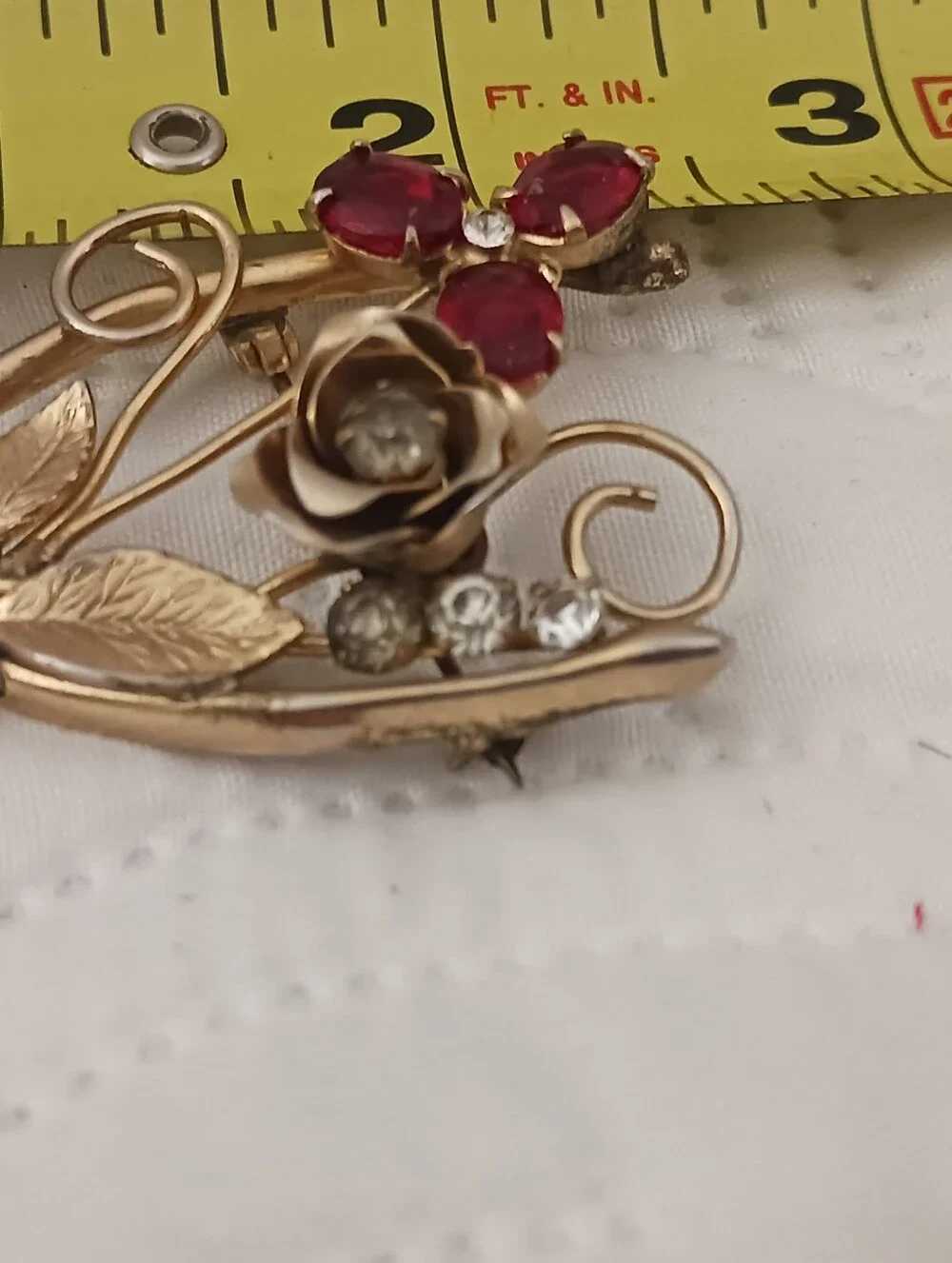 Coro Pegasus Wishbone Gold-Tone Floral Brooch with Prong Set Ruby Red Jewels